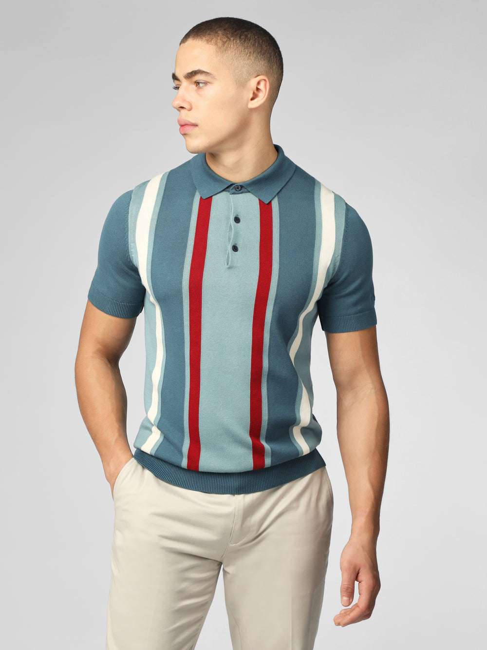 Prendas De Punto Ben Sherman Signature Vertical Stripe Polo Turquesa | UZHVJNR-04